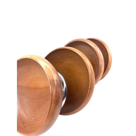 Set of 4 Vintage MCM Salad Bowls Hellerware Wood & Chrome Pedestal Replacement - Picture 3 of 16